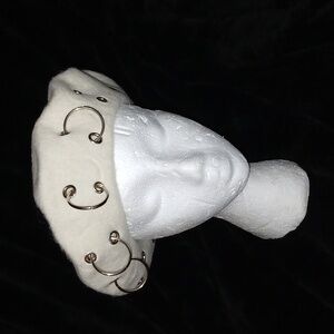 Vela 80s wool ivory tam hat with hoops accent fashion silver button hole NWT